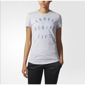 Adidas Three Stripe Life T-Shirt- Gray- Medium